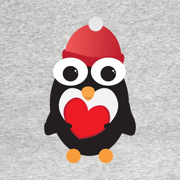 Cute Penguin Holding Red Heart by sigdesign